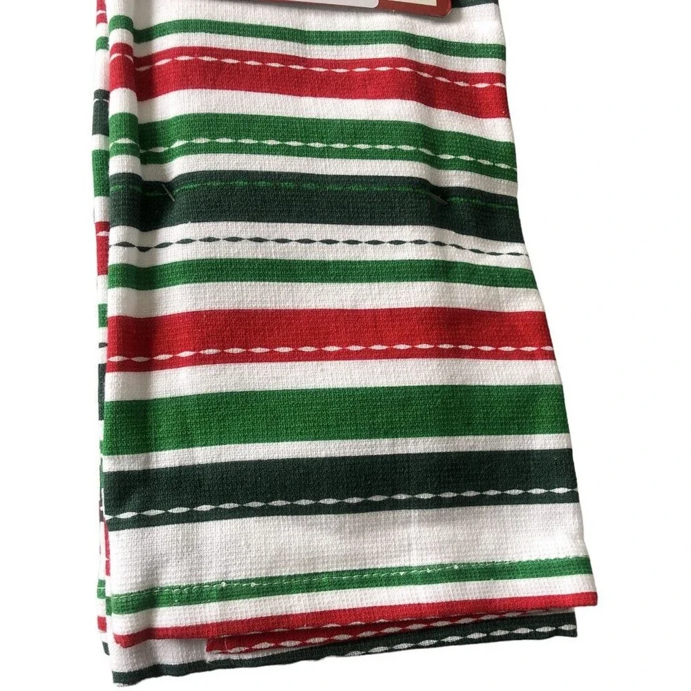 Cuisinart 2 Mini Oven Mitts 2 Dish Towels Red White Green Neoprene Set of 4